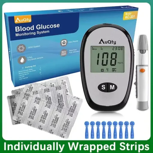 Glucometer with Individually Packed Glucose Test Strips, Blood Sugar Test Kit for Diabetics, Quick Result - Image 2